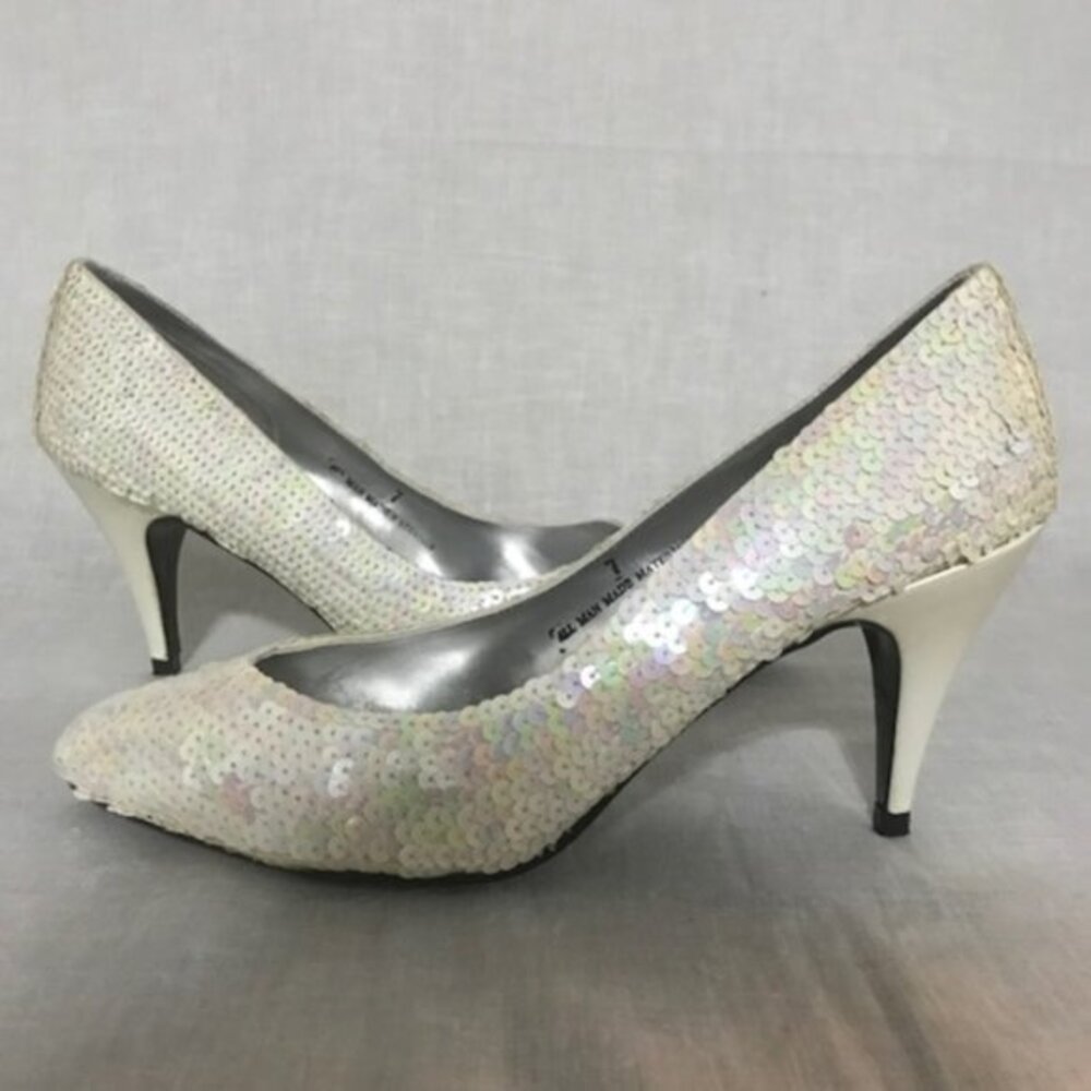 HL Steppers Ivory Sequined Heels In Great Shape